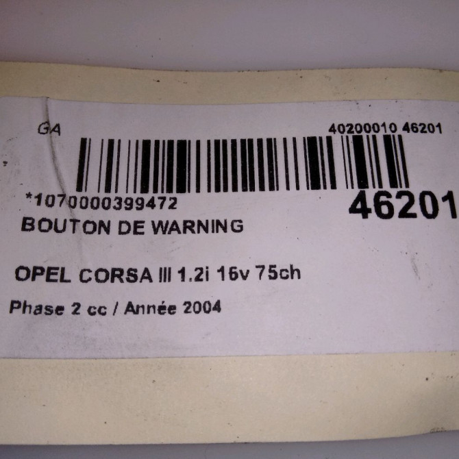 Bouton de warning occasion OPEL CORSA III Phase 2 08-2003->09-2006 1.2i 16v 75ch 95526835 5
