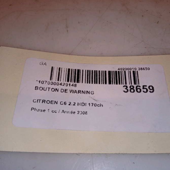 Bouton de warning occasion CITROEN C6 Phase 1 12-2005->03-2013 2.2 HDI 170ch 6554EA 4