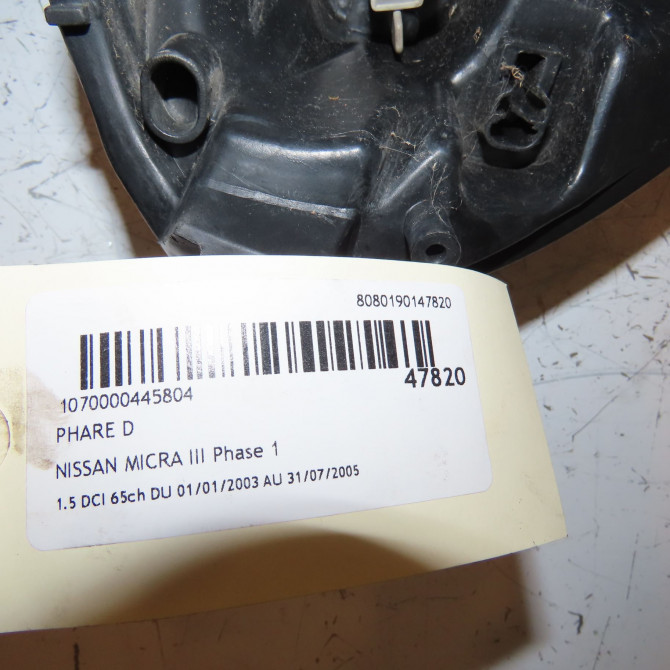 Phare droit occasion NISSAN MICRA III Phase 1 01-2003->07-2005 1.5 DCI 65ch 26010AX700 5