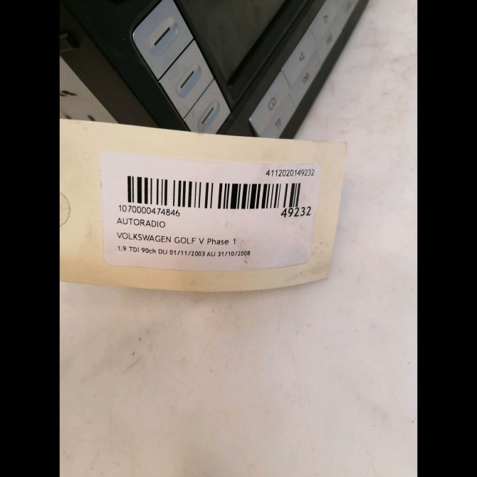Autoradio occasion VOLKSWAGEN GOLF V Phase 1 11-2003->10-2008 1.9 TDI 90ch 3
