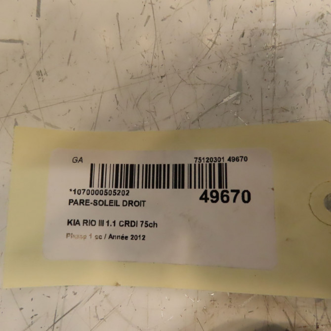 Pare-soleil droit occasion KIA RIO III Phase 1 06-2011->... 1.1 CRDI 75ch 852021W650HCS 4