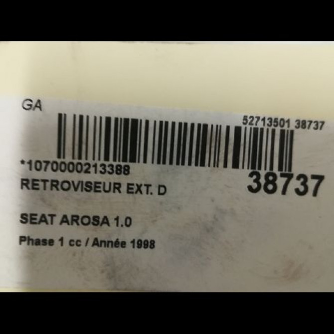 Retroviseur exterieur manuel droit occasion SEAT AROSA Phase 1 07-1997->11-2000 1.0 6X1857508B01C 3