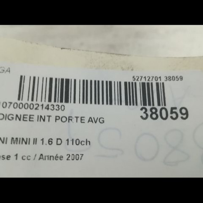 Poignee int porte avg occasion MINI MINI II Phase 1 09-2006->12-2010 1.6 D 110ch 51212753717 3