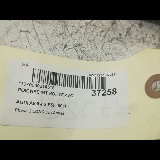 Poignee int porte avg occasion AUDI A8 II Phase 2 LONG 12-2007->12-2009 4.2 FSI 350ch 4E0837021U57 3