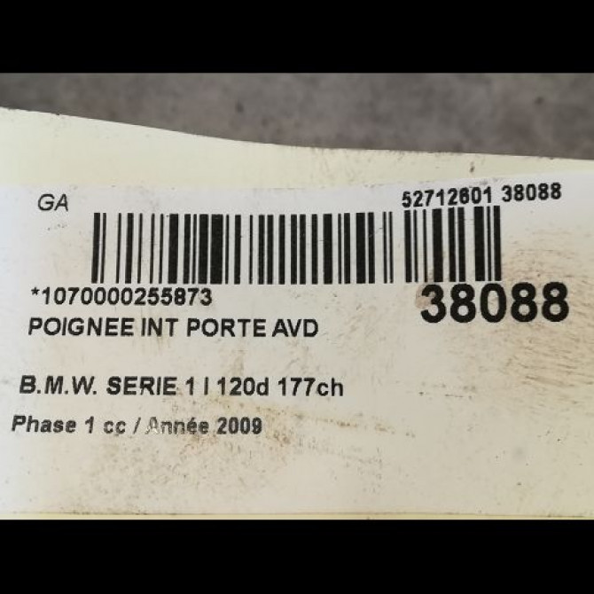 Poignee int porte avd occasion B.M.W. SERIE 1 I Phase 1 01-2007->07-2011 120d 177ch 51419121186 3