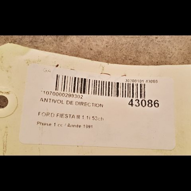 Antivol de direction occasion FORD FIESTA III Phase 1 03-1989->01-1994 1.1i 53ch 2