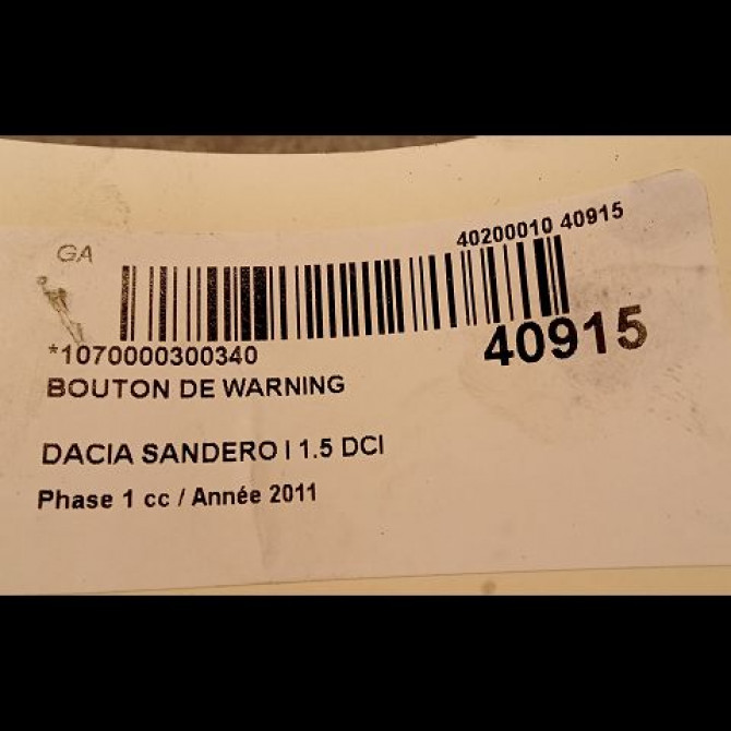 Bouton de warning occasion DACIA SANDERO I Phase 1 06-2008->10-2012 1.5 DCI 90ch 252905315R 3