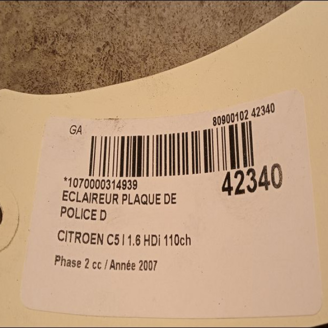 Eclaireur plaque de police d occasion CITROEN C5 I Phase 2 09-2004->06-2008 1.6 HDi 110ch 2