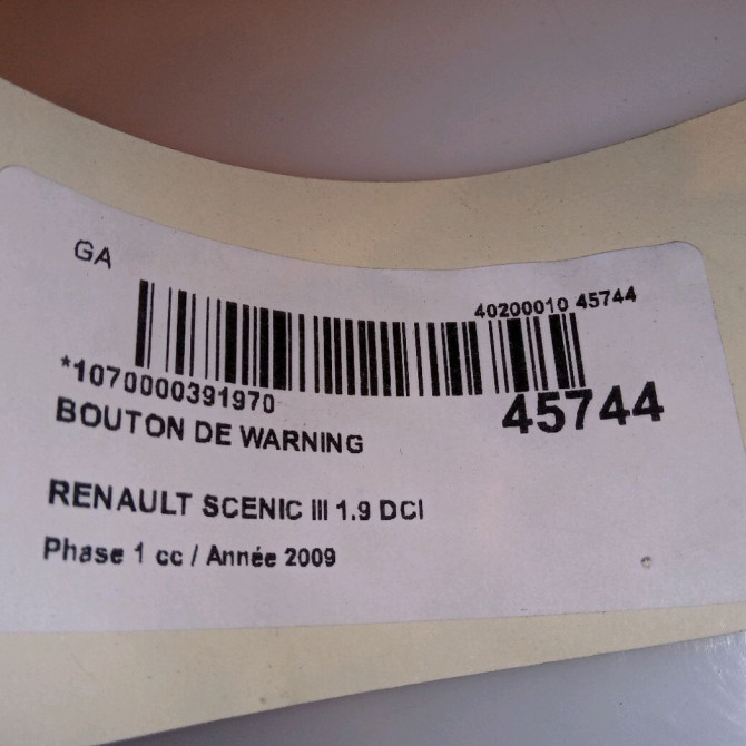 Bouton de warning occasion RENAULT SCENIC III Phase 1 04-2009->11-2011 1.9 DCI 130ch 252100502R 5