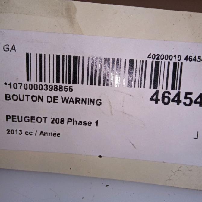 Bouton de warning occasion PEUGEOT 208 208 Phase 1 2012-03-01->2015-09-30 96750916ZD 4