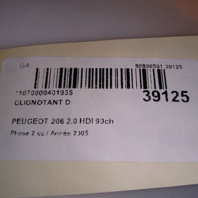 Clignotant droit occasion PEUGEOT 206 Phase 2 02-2003->02-2009 2.0 HDI 90ch 4