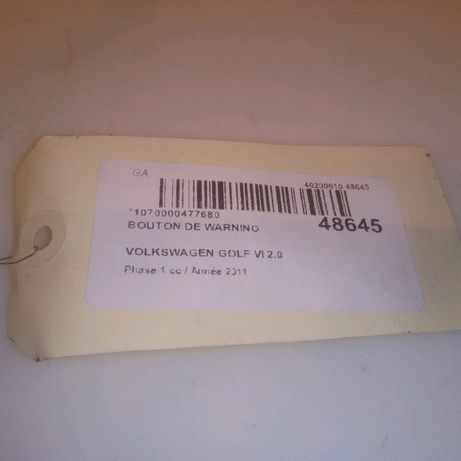 Bouton de warning occasion VOLKSWAGEN GOLF VI Phase 1 10-2008->04-2013 2.0 TDI 140ch 5K0953509A 4