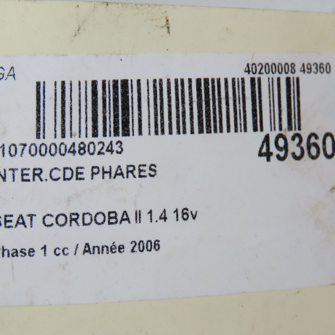 Interrupteur commande de phares occasion SEAT CORDOBA II Phase 1 10-2002->05-2009 1.4 16v 100ch 6L1941531AF20H 5