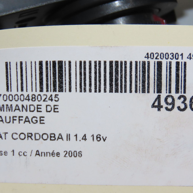 Commande de chauffage occasion SEAT CORDOBA II Phase 1 10-2002->05-2009 1.4 16v 100ch 6L0820045CNEE 6