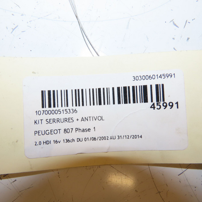 Kit serrures + antivol occasion PEUGEOT 807 Phase 1 06-2002->12-2014 2.0 HDI 16v 136ch 4162TE 4