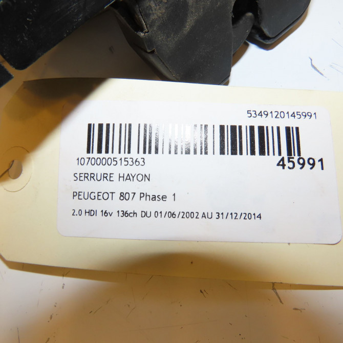 Serrure hayon occasion PEUGEOT 807 Phase 1 06-2002->12-2014 2.0 HDI 16v 136ch 871975 4