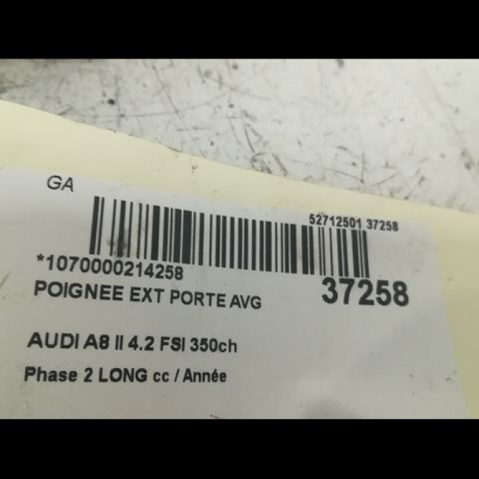Poignee ext porte avg occasion AUDI A8 II Phase 2 LONG 12-2007->12-2009 4.2 FSI 350ch 4E1837205GGRU 3