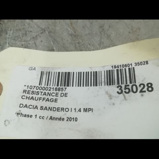 Resistance de chauffage occasion DACIA SANDERO I Phase 1 06-2008->10-2012 1.4 MPI 75ch 6001551674 3
