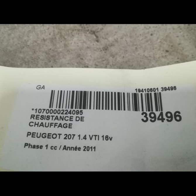 Resistance de chauffage occasion PEUGEOT 207 Phase 1 04-2006->06-2013 1.4 VTI 16v 95ch 6441V8 2