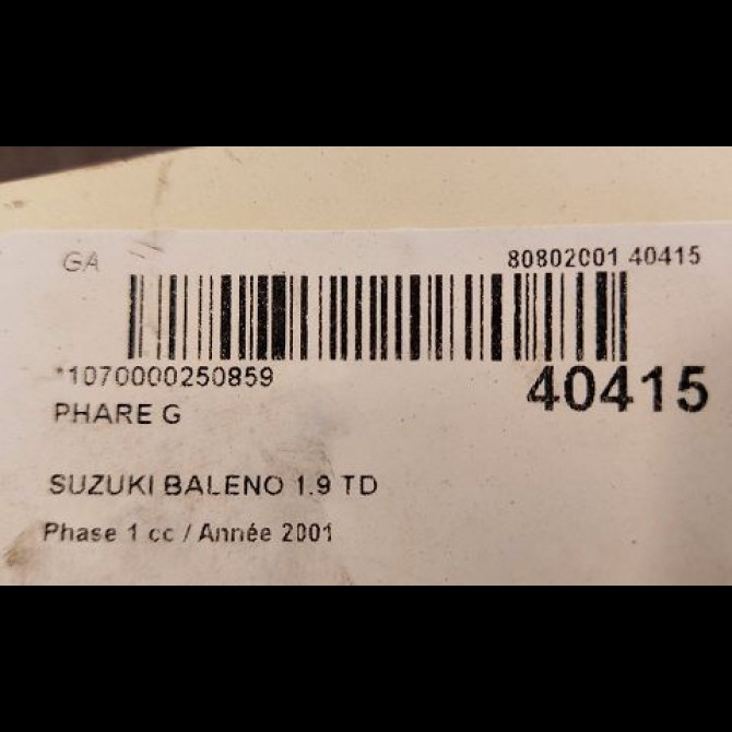 Phare gauche occasion SUZUKI BALENO Phase 1 10-1996->02-2002 1.9 TD 3