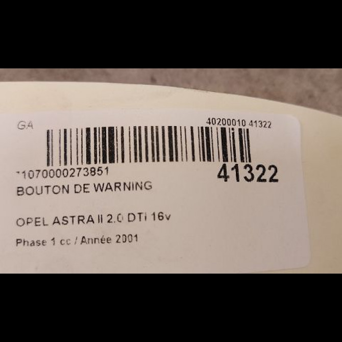Bouton de warning occasion OPEL ASTRA II Phase 1 04-1998->09-2004 2.0 DTI 16v 100ch 9138059 2