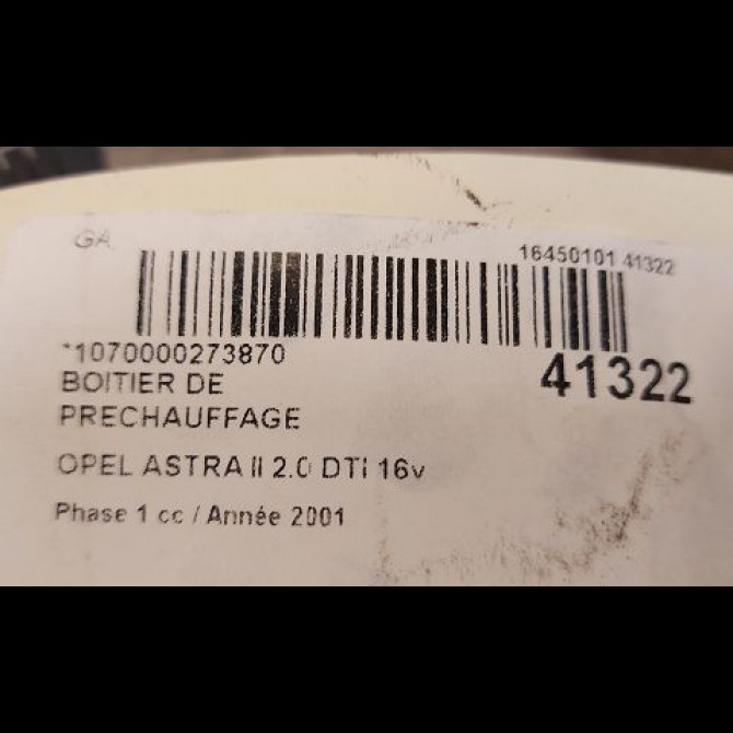 Boitier de préchauffage occasion OPEL ASTRA II Phase 1 04-1998->09-2004 2.0 DTI 16v 100ch 3