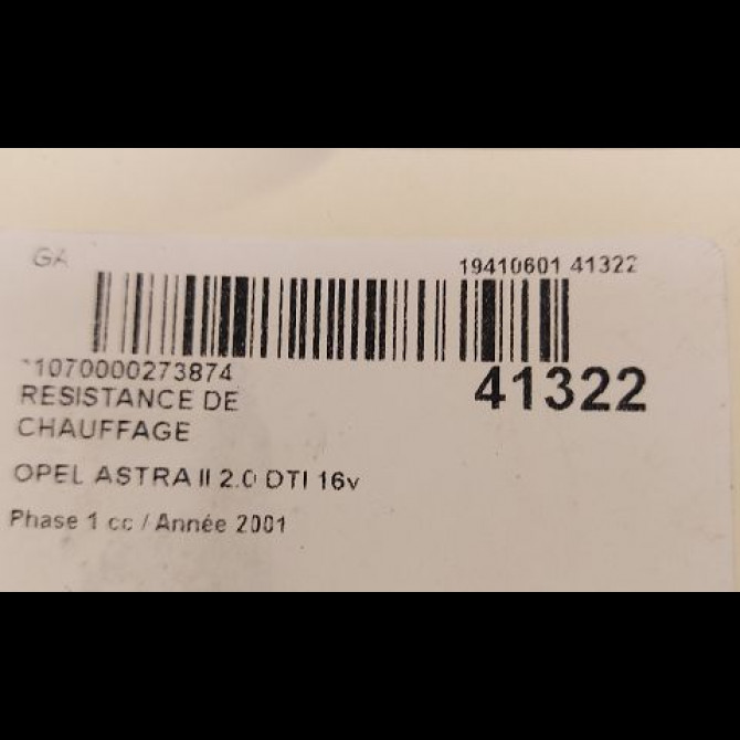 Resistance de chauffage occasion OPEL ASTRA II Phase 1 04-1998->09-2004 2.0 DTI 16v 100ch 3