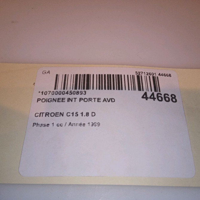 Poignee int porte avd occasion CITROEN C15 Phase 1 07-1987->06-1996 1.8 D 95505200ZJ 4