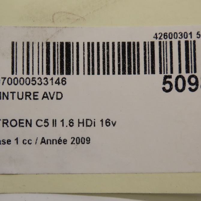 Ceinture avant droite occasion CITROEN C5 II Phase 1 04-2008->... 1.6 HDi 16v 110ch 8975R5 6