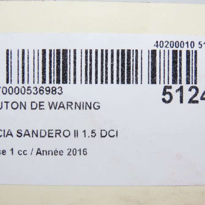 Bouton de warning occasion DACIA SANDERO II Phase 1 10-2012->... 1.5 DCI 90ch 252905668R 4