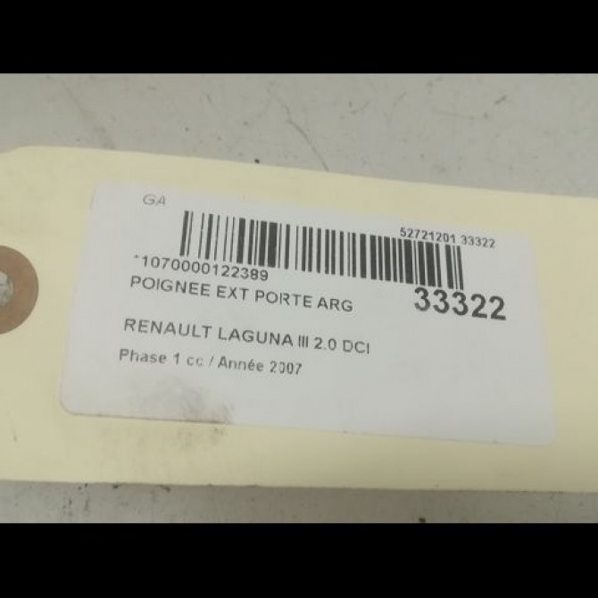 Poignee ext porte arg occasion RENAULT LAGUNA III Phase 1 10-2007->10-2010 2.0 DCI 130ch 826060006R 3