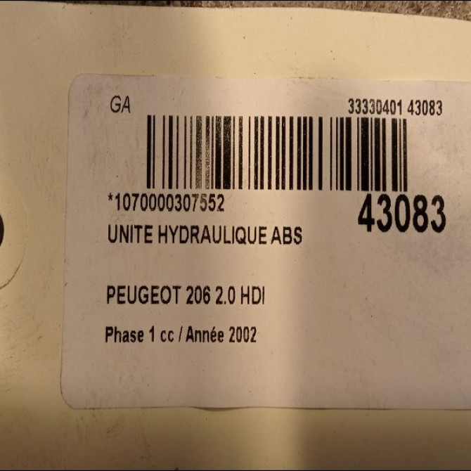 Unité hydraulique ABS occasion PEUGEOT 206 Phase 1 09-1998->03-2009 2.0 HDI 454143 3
