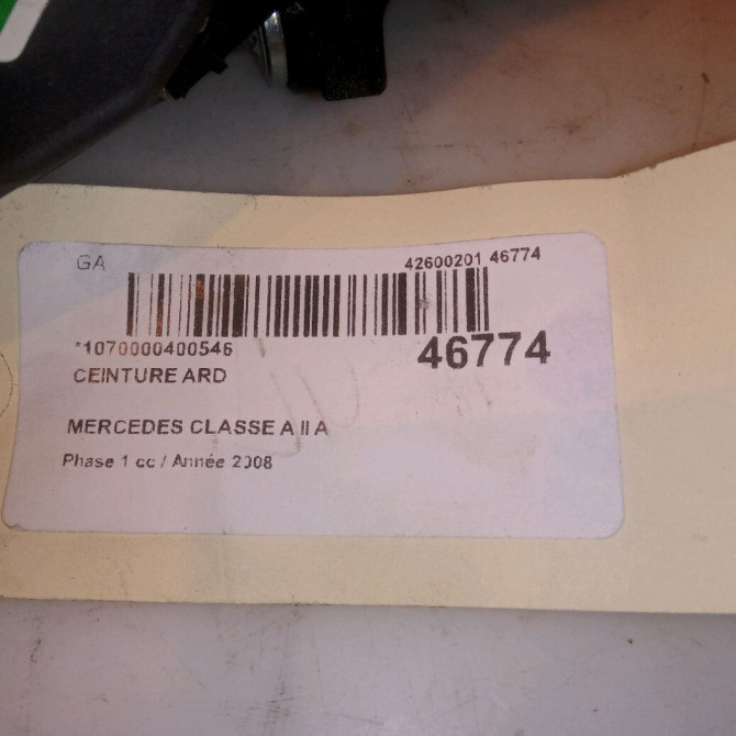 Ceinture arrière droite occasion MERCEDES CLASSE A II Phase 1 12-2004->04-2008 A 180 CDI 1698605885 5