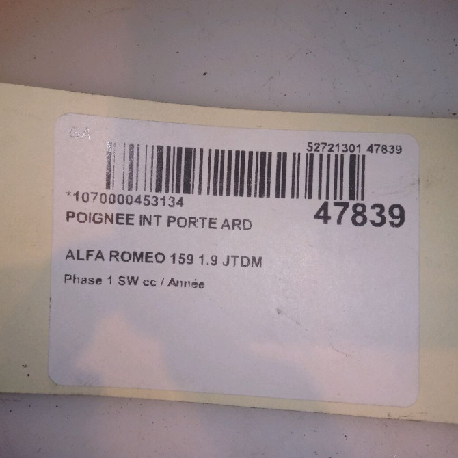 Poignee int porte ard occasion ALFA ROMEO 159 Phase 1 04-1995->04-1999 1.9 JTDM 150ch 156054467 5