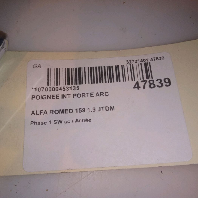 Poignee int porte arg occasion ALFA ROMEO 159 Phase 1 04-1995->04-1999 1.9 JTDM 150ch 156054468 4