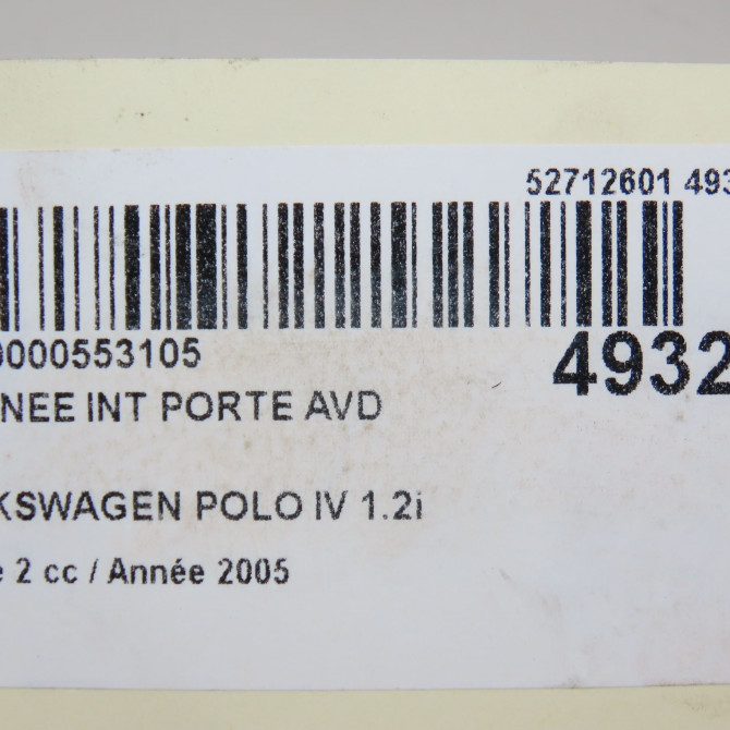 Poignee int porte avd occasion VOLKSWAGEN POLO IV Phase 2 05-2005->09-2009 1.2i 65ch 6Q0837173K 4