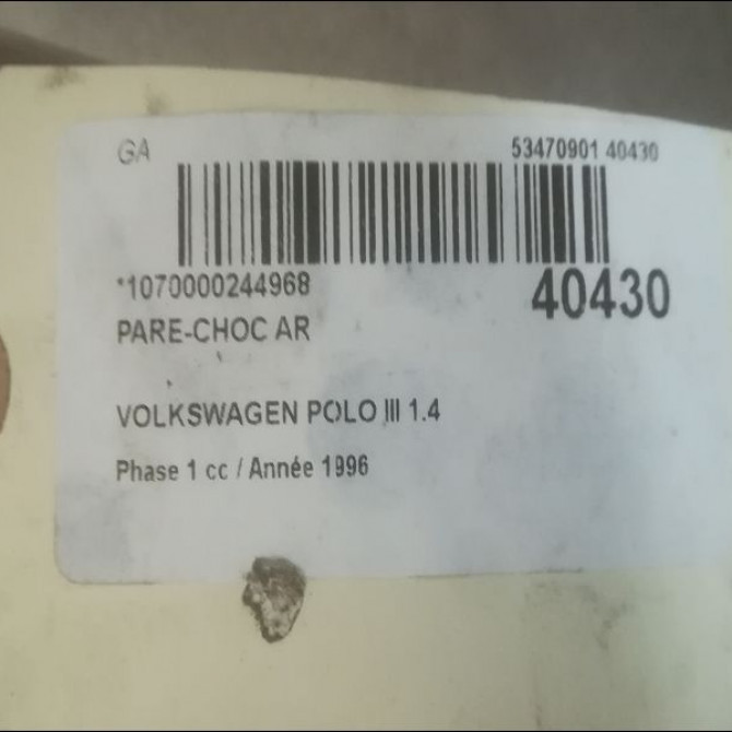 Pare-choc arrière occasion VOLKSWAGEN POLO III Phase 1 10-1994->11-1999 1.4 6N0807421CGRU 4