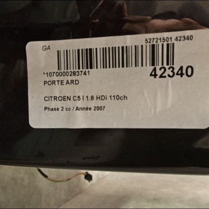 Porte arrière droite occasion CITROEN C5 I Phase 2 09-2004->06-2008 1.6 HDi 110ch 9008F4 2