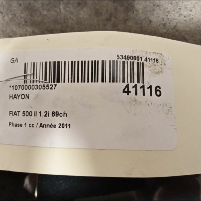 Hayon occasion FIAT 500 II 500 II Phase 1 2007-07-01->2016-03-31 1.2i 69ch 51783706 2