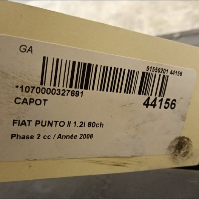 Capot occasion FIAT PUNTO II Phase 2 05-2003->10-2009 1.2i 60ch 51741257 3