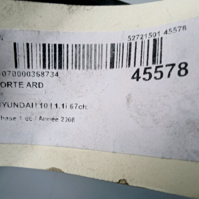 Porte arrière droite occasion HYUNDAI I 10 I Phase 1 03-2008->12-2010 1.1i 67ch 770040X050 3