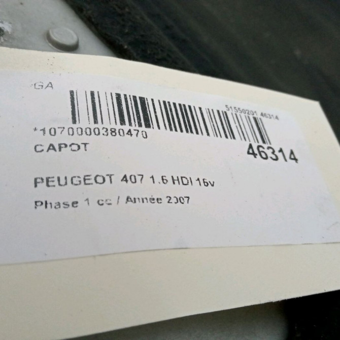 Capot occasion PEUGEOT 407 Phase 1 04-2004->07-2008 1.6 HDI 16v 7901K7 2