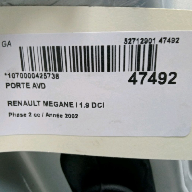 Porte avant droite occasion RENAULT MEGANE I Phase 2 03-1999->06-2003 1.9 DCI 7751474586 3