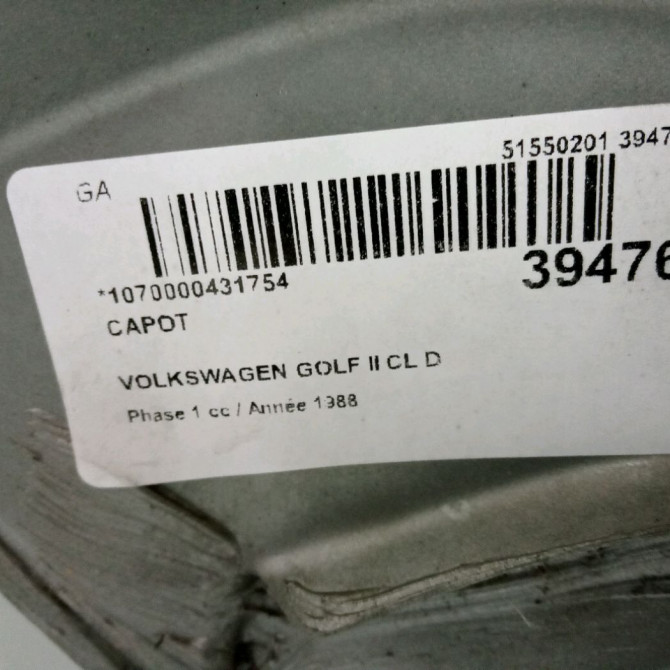 Capot occasion VOLKSWAGEN GOLF II Phase 1 01-1984->06-1992 CL D 5