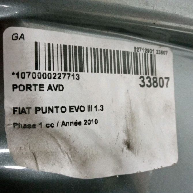 Porte avant droite occasion FIAT PUNTO EVO III Phase 1 10-2009->12-2013 1.3 MULTIJET 75ch 51846214 3
