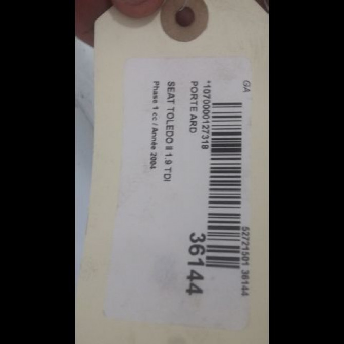 Porte arrière droite occasion SEAT TOLEDO II Phase 1 04-1998->09-2004 1.9 TDI 130ch 1M0833056P 3