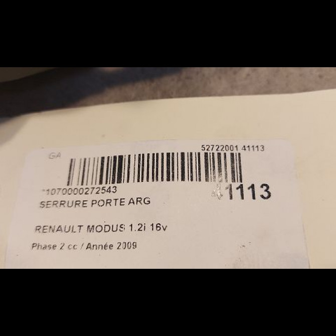 Serrure porte arg occasion RENAULT MODUS Phase 2 01-2008->12-2012 1.2i 16v 80ch 8200522055 3