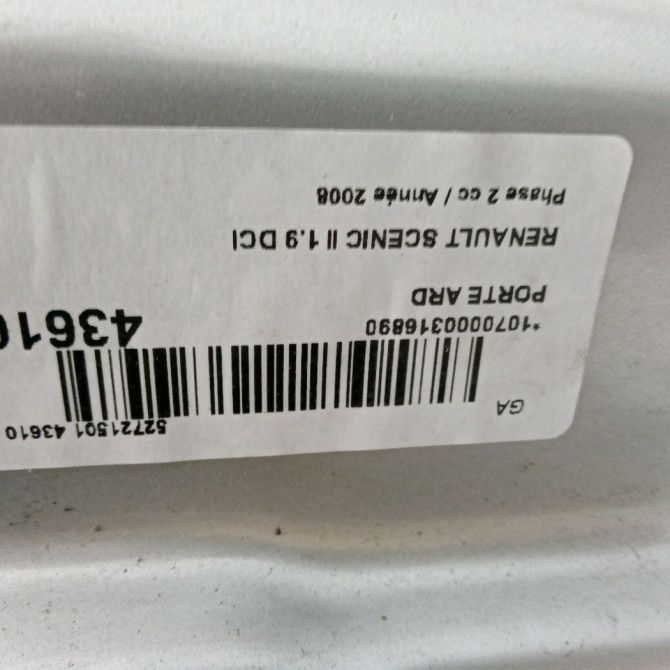 Porte arrière droite occasion RENAULT SCENIC II Phase 2 09-2006->04-2009 1.9 DCI 130ch 7751477894 3