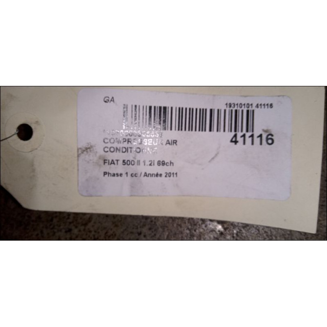Compresseur air conditionne occasion FIAT 500 II 500 II Phase 1 2007-07-01->2016-03-31 1.2i 69ch 71785268 3