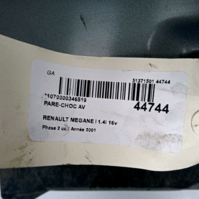 Pare-choc avant occasion RENAULT MEGANE I Phase 2 03-1999->06-2003 1.4i 16v 620225263R 5